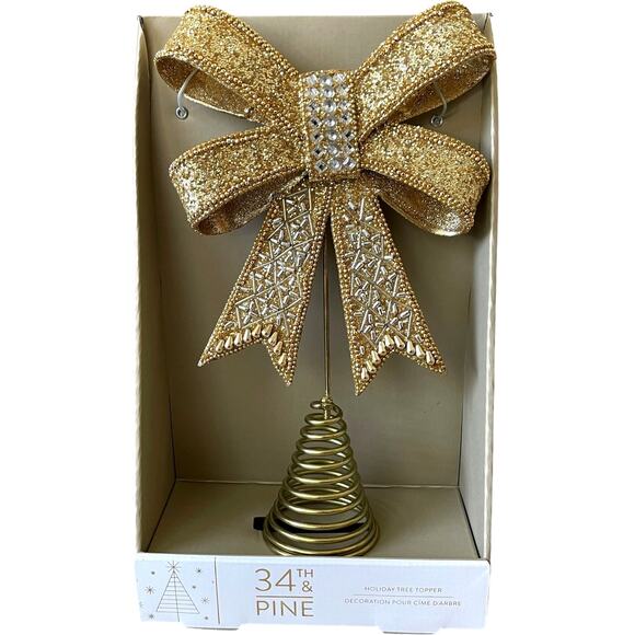 Gold & Silver Rhinestone BOW Tree Topper Glam CHRISTMAS Decor BY 34th & Pine New - Picture 1 of 14